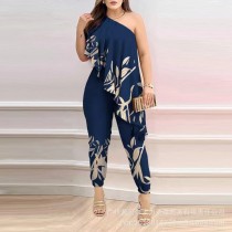 Print Slash Shoulder Ruffles Jumpsuit GDNY-D2219