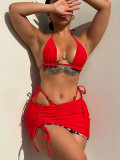 Leopard Print Tie Up Bikinis 3 Piece Set CASF-6594