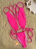 Solid Color Sexy Cross Tie Up One Piece Swimsuit CASF-6588