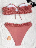 Sexy Solid Color Tube Tops Bikinis 2 Piece Set CASF-6609