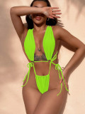 Solid Color Sexy Cross Tie Up One Piece Swimsuit CASF-6588
