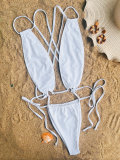 Solid Color Sexy Cross Tie Up One Piece Swimsuit CASF-6588