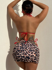 Leopard Print Tie Up Bikinis 3 Piece Set CASF-6594
