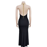 Sexy Solid Backless Halter Maxi Dress BY-C6636