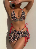 Leopard Print Tie Up Bikinis 3 Piece Set CASF-6594