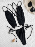 Solid Color Sexy Cross Tie Up One Piece Swimsuit CASF-6588