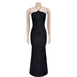 Sexy Solid Backless Halter Maxi Dress BY-C6636