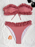 Sexy Solid Color Tube Tops Bikinis 2 Piece Set CASF-6609