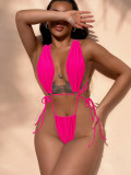 Solid Color Sexy Cross Tie Up One Piece Swimsuit CASF-6588