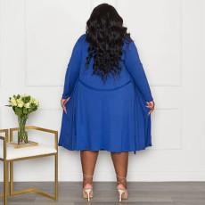 Plus Silze Long Sleeve Cardigan And Midi Dress 2 Piece Set NNWF-N7924