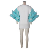 Mesh Patchwork Sleeve Loose Solid T Shirt ZSD-0615