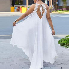 Plus Size Solid Color Lace Halter Irregular Dress NY-10557