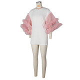 Mesh Patchwork Sleeve Loose Solid T Shirt ZSD-0615