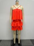 Plus Size Solid Color Sexy Sling Ruffles Two Piece Skirt Set NY-K2808