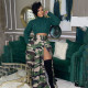 Camouflage Printed Zipper Split Half Body Skirt HNIF-TK009