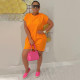 Solid Color Short Sleeve Irregular Dress HNIF-TK001