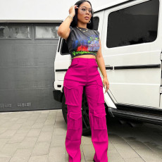 Solid Color Multi-Pocket Casual Pants ZSD-0617