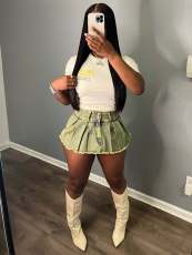 Fake Two-piece Jeans Shorts Pleated Skirt LX-6001