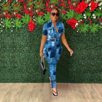 Short Sleeve Print Tie Up Two Piece Pants Set FOSF-FA8368