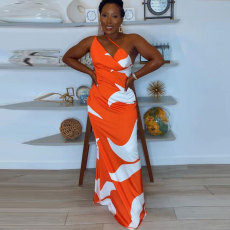 Plus Size Sexy Print Sling Slim Maxi Dress NY-10578