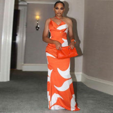 Plus Size Sexy Print Sling Slim Maxi Dress NY-10578