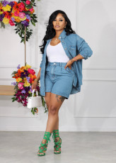 Casual Long Sleeve Jacket Coat Denim Two Piece Shorts Set AIL-250