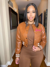 Ribbed Color Block Baseball Jacket WAF-7749915
