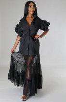 Solid Color Mesh Patchwork Shirt XHXF-949