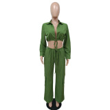 Solid Color Backless Bandage Two Piece Pants Set MEM-88509