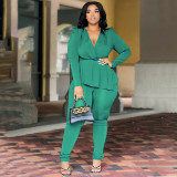Plus Size Solid Deep V Neck Two Piece Pants Set NNWF-N7916