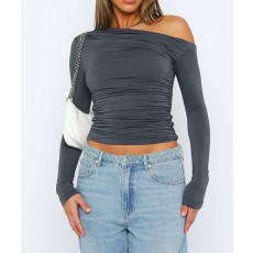 Solid Color Off Shoulder Long Sleeve Tops ASL-6695