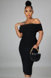 Sexy One Shoulder Solid Midi Dress XHXF-315
