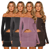 Solid Color One Shoulder Long Sleeve Skirt Suit ASL-6692