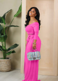 Solid Color Off Shoulder Wide Leg Pants Two Piece Set XMY-9458