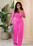 Solid Color Off Shoulder Wide Leg Pants Two Piece Set XMY-9458