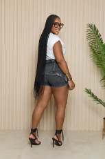 Fashion Buttoned Fake Two Piece Denim Shorts CM-8693