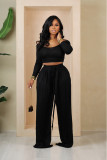 Solid Color Off Shoulder Wide Leg Pants Two Piece Set XMY-9458