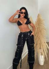 Workwear Bag Suspender Loose Casual Denim Trousers CM-8692