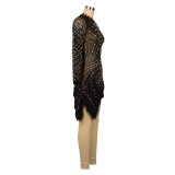 Hot Drilling Sexy Mesh Hollow Out Bodycon Dress AIL-230