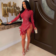 Hot Drilling Sexy Mesh Hollow Out Bodycon Dress AIL-230