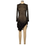 Hot Drilling Sexy Mesh Hollow Out Bodycon Dress AIL-230