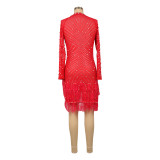 Hot Drilling Sexy Mesh Hollow Out Bodycon Dress AIL-230