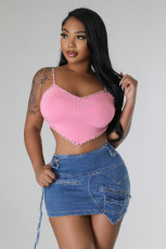 Slim Fit Love Pocket Denim Skirt LX-6963