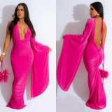 Solid Color One Shoulder Long Sleeve Backless Maxi Dress BY-6649