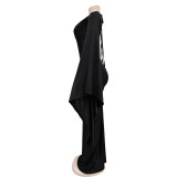 Solid Color One Shoulder Long Sleeve Backless Maxi Dress BY-6649