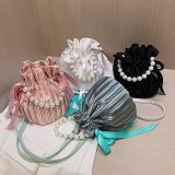Vintage Satin Pleated Bucket Bag HCFB-252203