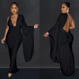 Solid Color One Shoulder Long Sleeve Backless Maxi Dress BY-6649