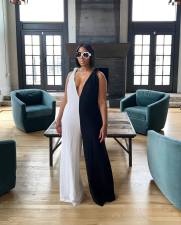 Black White Color Block Sleeveless Jumpsuit ZDF-31295