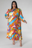 Plus Size Print Long Sleeve Maxi Dress GDAM-218289
