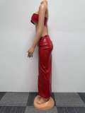 Plus Size Sexy Leather Metal Button Zipper Skirt Two Piece Set NY-2832